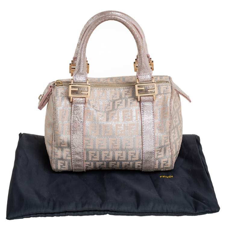 Pre Owned Fendi Beige/Pink Zucchino Shimmer Canvas Mini Forever Bauletto Bag