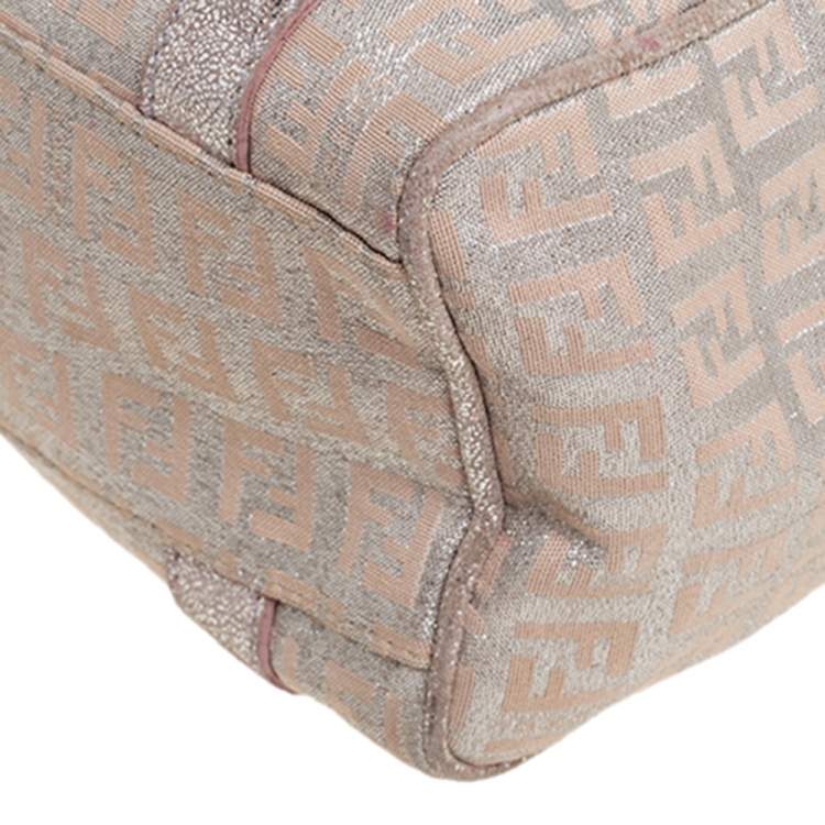 Pre Owned Fendi Beige/Pink Zucchino Shimmer Canvas Mini Forever Bauletto Bag
