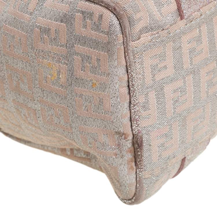 Pre Owned Fendi Beige/Pink Zucchino Shimmer Canvas Mini Forever Bauletto Bag