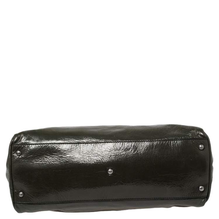 Pre Owned Fendi Dark Grey Crinkled Patent Leather Large Peekaboo Top Handle Bag