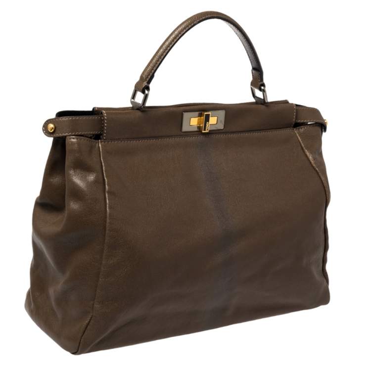 Pre Owned Fendi Brown Leather Large Peekaboo Top Handle Bag