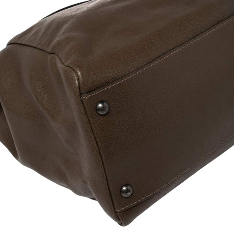 Pre Owned Fendi Brown Leather Large Peekaboo Top Handle Bag