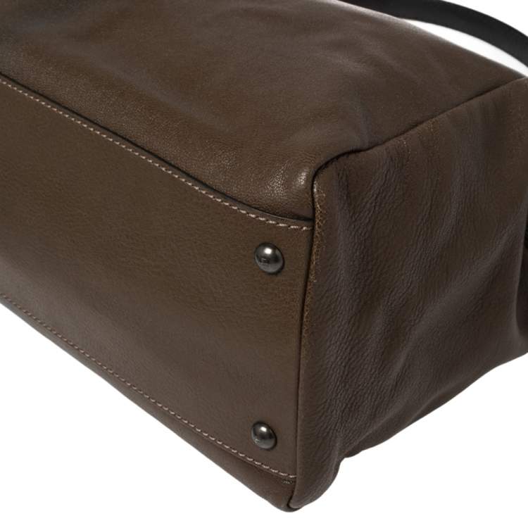 Pre Owned Fendi Brown Leather Large Peekaboo Top Handle Bag