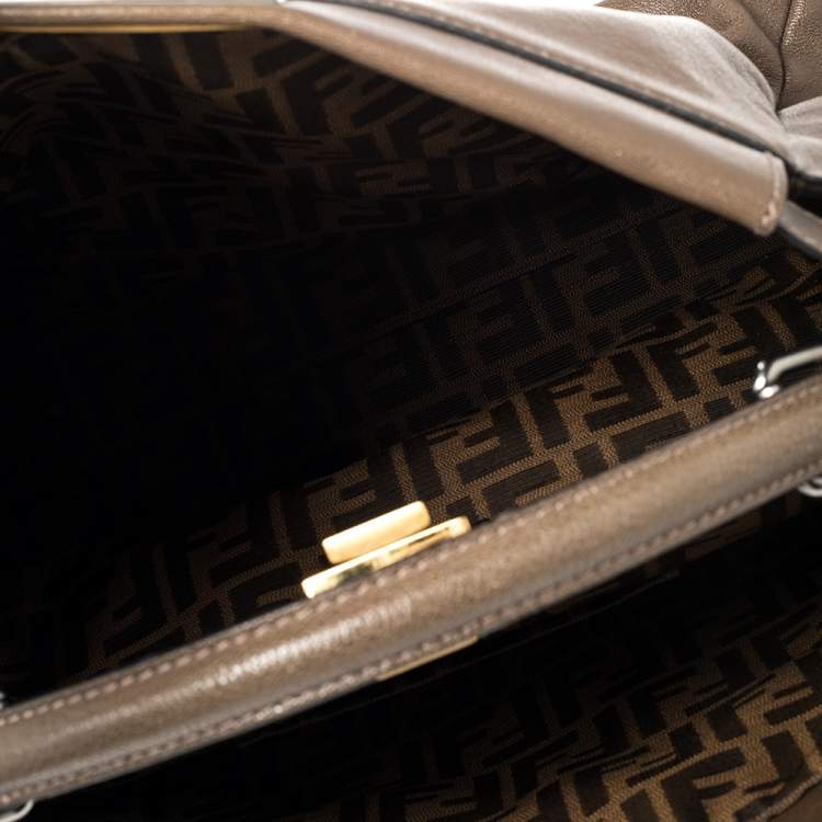 Pre Owned Fendi Brown Leather Large Peekaboo Top Handle Bag