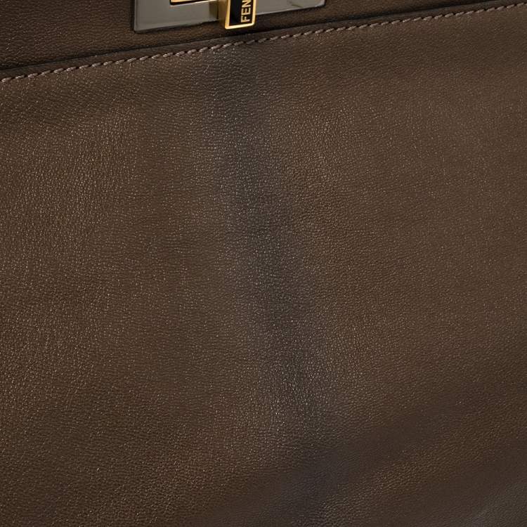 Pre Owned Fendi Brown Leather Large Peekaboo Top Handle Bag