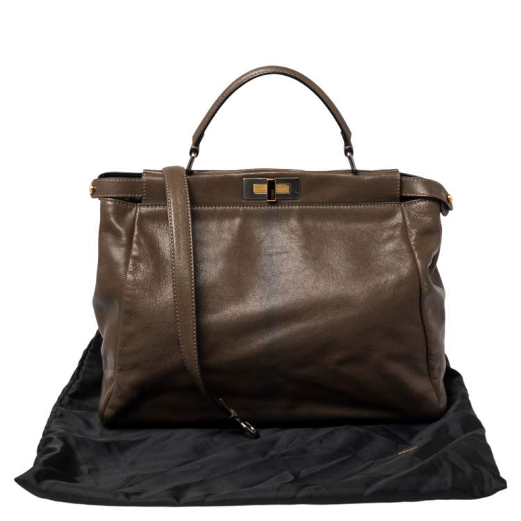 Pre Owned Fendi Brown Leather Large Peekaboo Top Handle Bag
