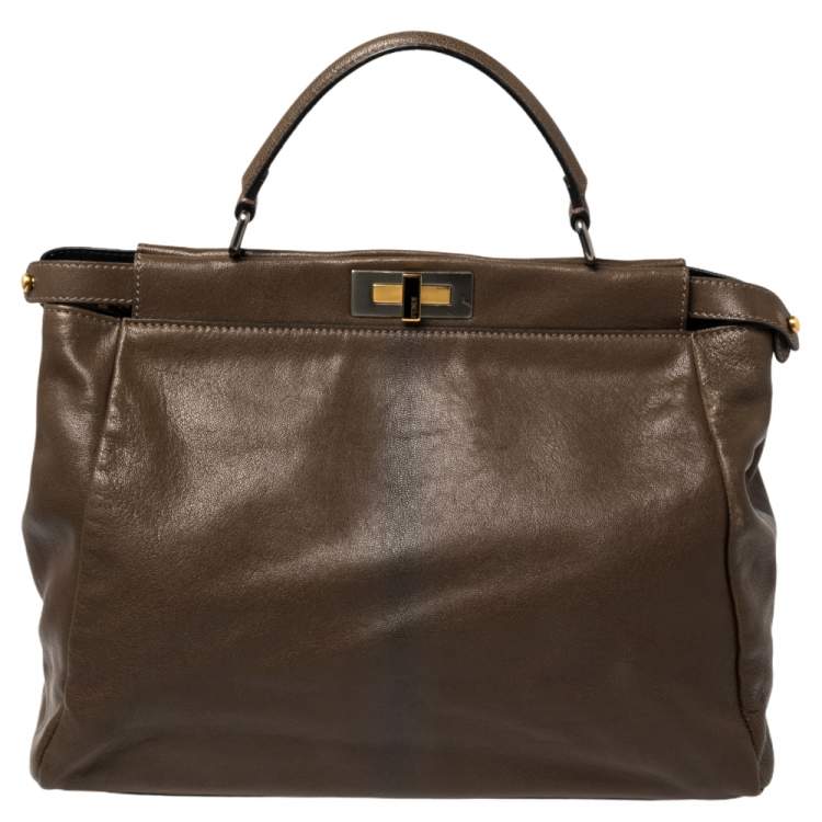 Pre Owned Fendi Brown Leather Large Peekaboo Top Handle Bag