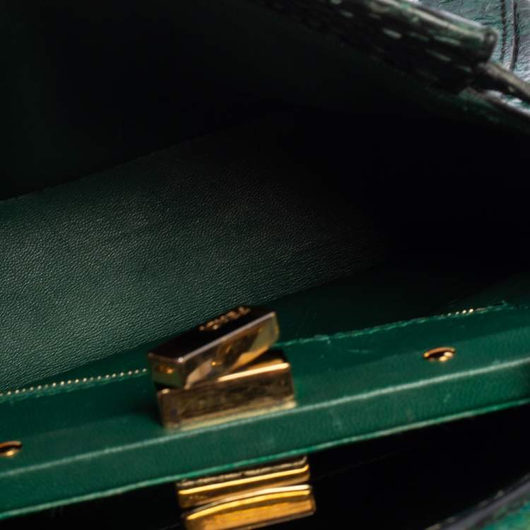 Pre Owned Fendi Green Python Mini Peekaboo Top Handle Bag
