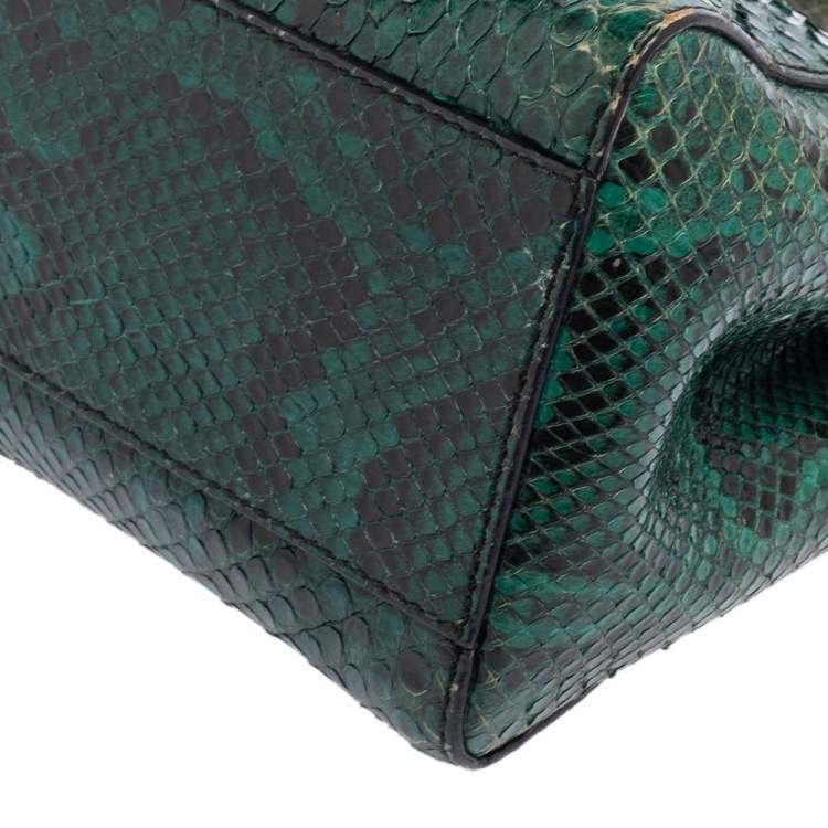 Pre Owned Fendi Green Python Mini Peekaboo Top Handle Bag