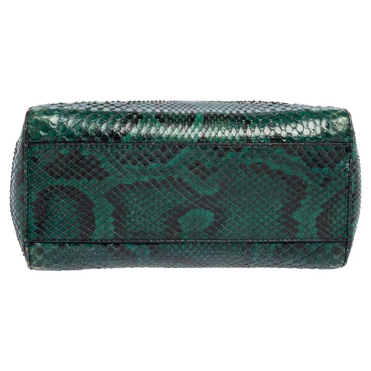 Pre Owned Fendi Green Python Mini Peekaboo Top Handle Bag