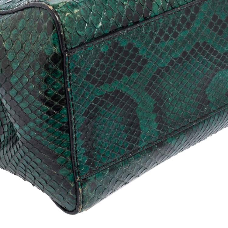 Pre Owned Fendi Green Python Mini Peekaboo Top Handle Bag
