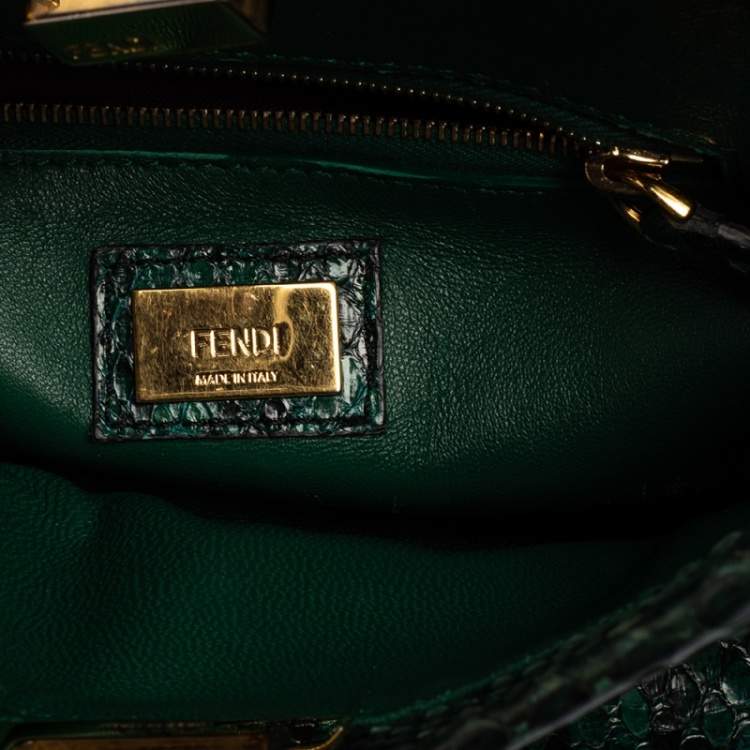 Pre Owned Fendi Green Python Mini Peekaboo Top Handle Bag