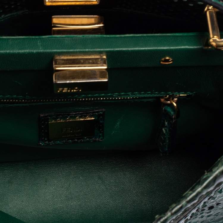 Pre Owned Fendi Green Python Mini Peekaboo Top Handle Bag