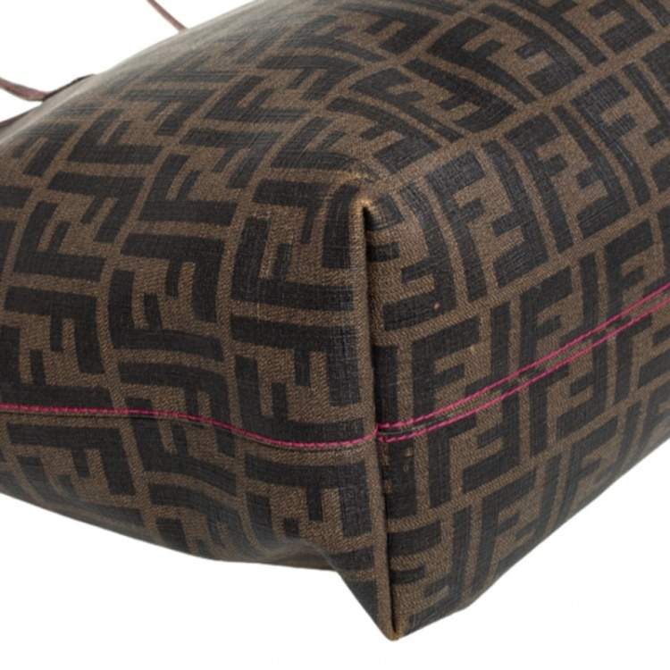 Pre Owned Fendi Tobacco Zucca Coated Canvas Spalmati Roll Shopper Tote