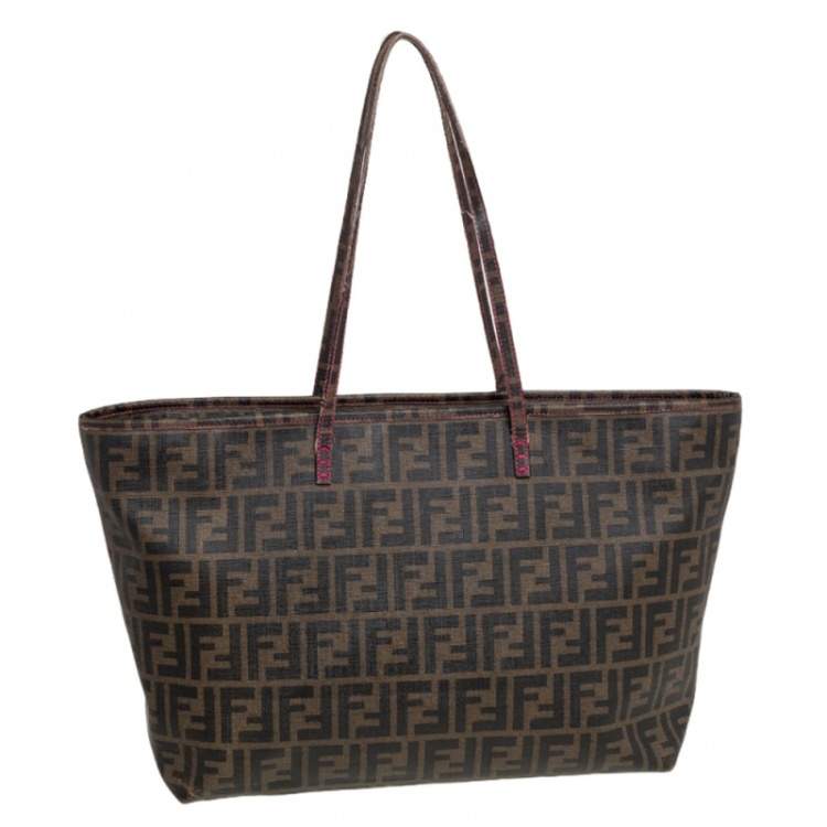 Pre Owned Fendi Tobacco Zucca Coated Canvas Spalmati Roll Shopper Tote