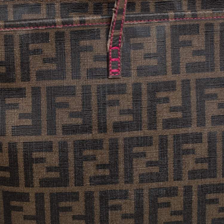 Pre Owned Fendi Tobacco Zucca Coated Canvas Spalmati Roll Shopper Tote