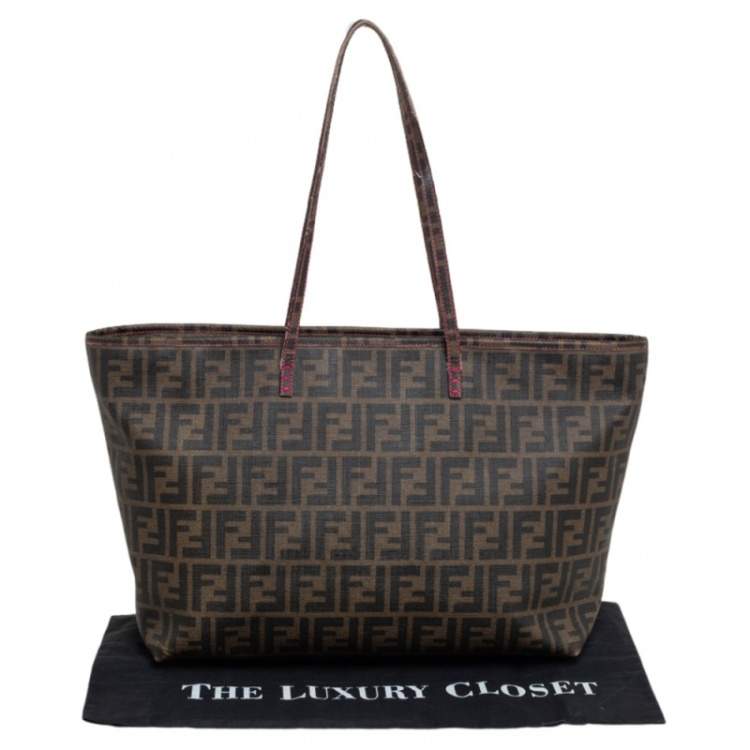 Pre Owned Fendi Tobacco Zucca Coated Canvas Spalmati Roll Shopper Tote