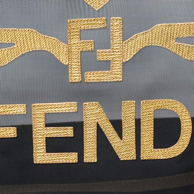 Pre Owned Fendi Black/Mustard Mesh and Coated Canvas FF Logo Tote