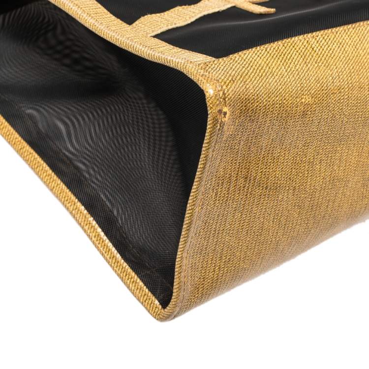 Pre Owned Fendi Black/Mustard Mesh and Coated Canvas FF Logo Tote