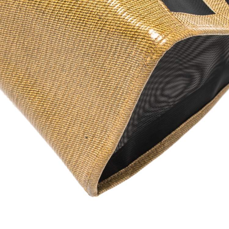 Pre Owned Fendi Black/Mustard Mesh and Coated Canvas FF Logo Tote