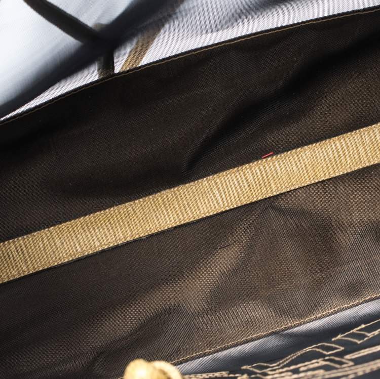 Pre Owned Fendi Black/Mustard Mesh and Coated Canvas FF Logo Tote