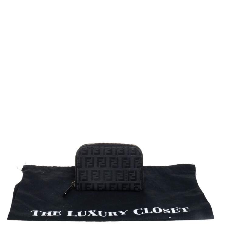 Pre Owned Fendi Black Zuchino Canvas Coin Purse