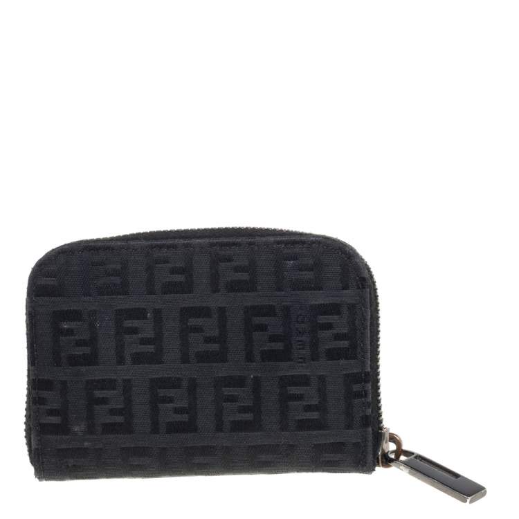 Pre Owned Fendi Black Zuchino Canvas Coin Purse