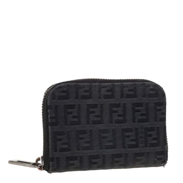Pre Owned Fendi Black Zuchino Canvas Coin Purse