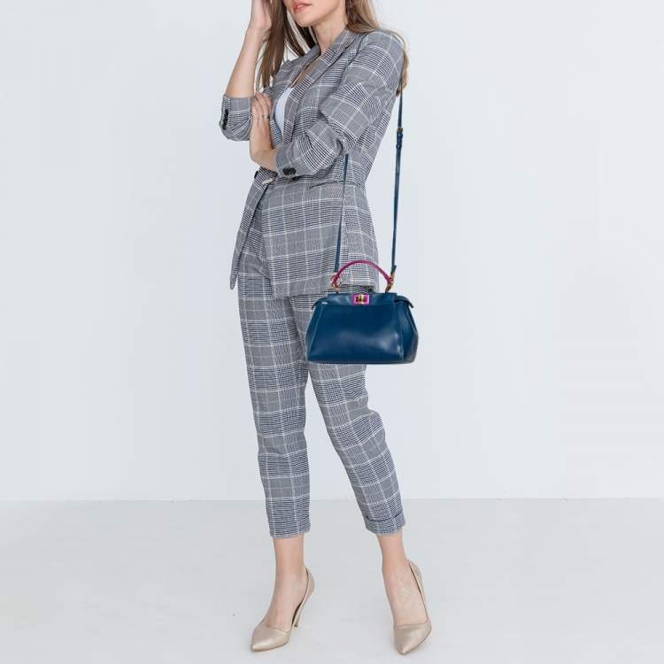 Pre Owned Fendi Blue/Pink Leather Mini Peekaboo Top Handle Bag