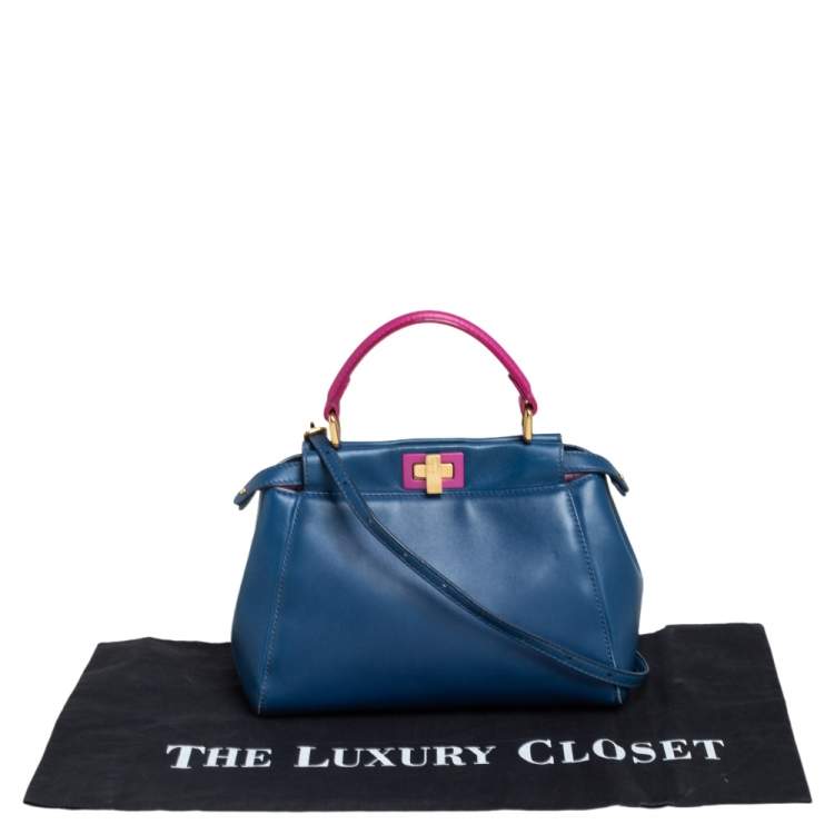 Pre Owned Fendi Blue/Pink Leather Mini Peekaboo Top Handle Bag