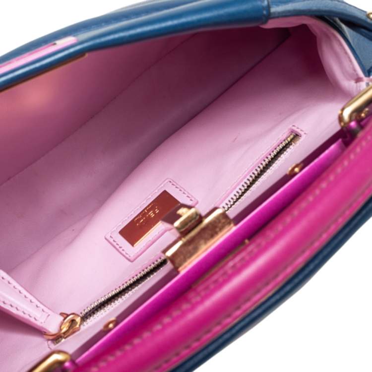 Pre Owned Fendi Blue/Pink Leather Mini Peekaboo Top Handle Bag