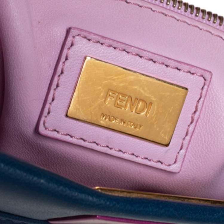 Pre Owned Fendi Blue/Pink Leather Mini Peekaboo Top Handle Bag