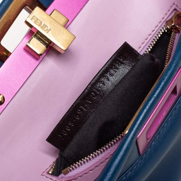 Pre Owned Fendi Blue/Pink Leather Mini Peekaboo Top Handle Bag