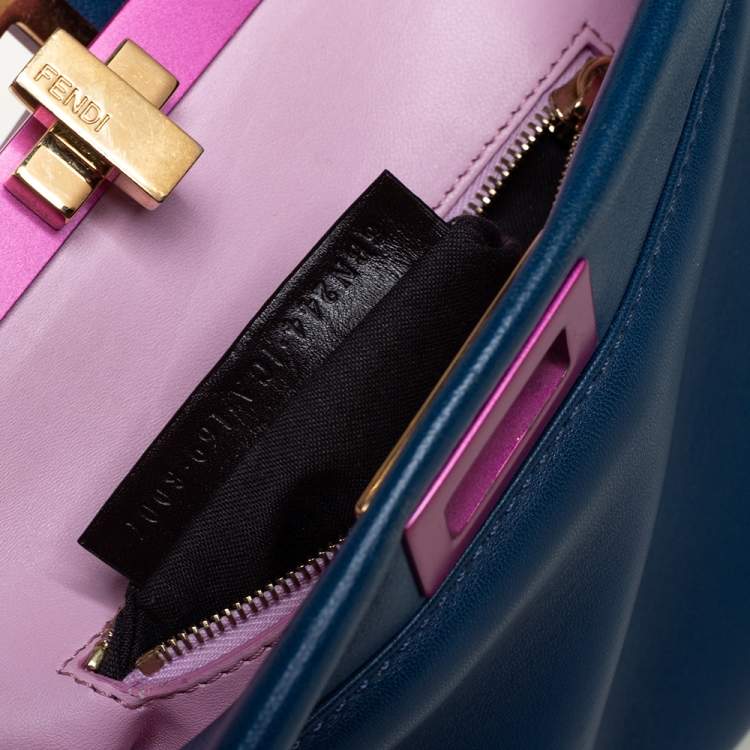Pre Owned Fendi Blue/Pink Leather Mini Peekaboo Top Handle Bag