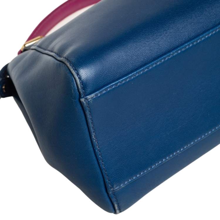 Pre Owned Fendi Blue/Pink Leather Mini Peekaboo Top Handle Bag