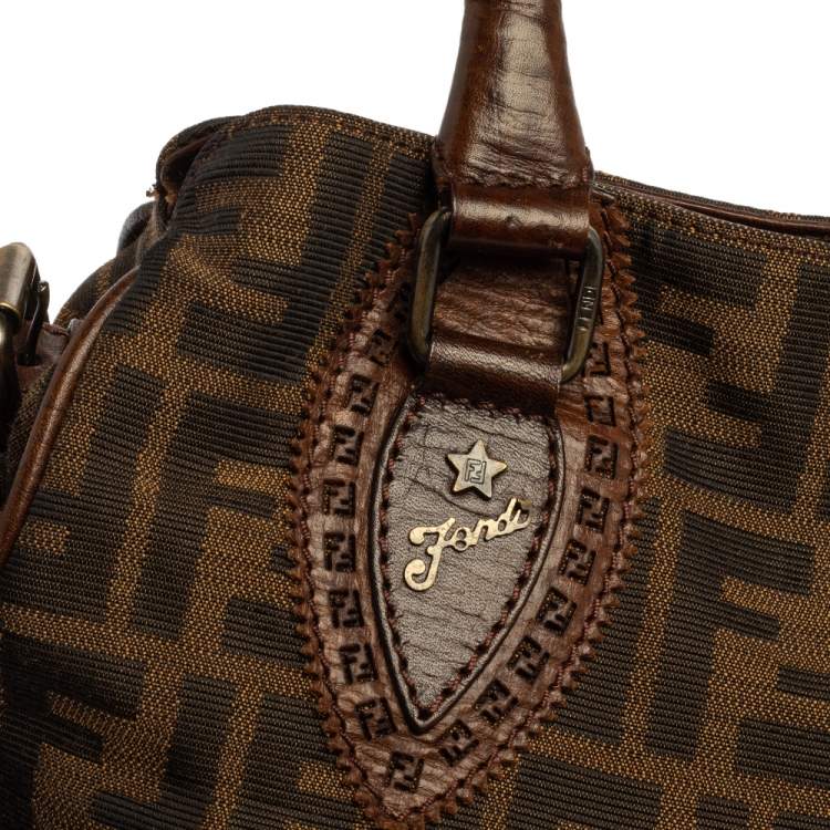 Pre Owned Fendi Tobacco Zucca Canvas and Leather Medium Chef De Jour Bag