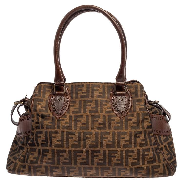 Pre Owned Fendi Tobacco Zucca Canvas and Leather Medium Chef De Jour Bag
