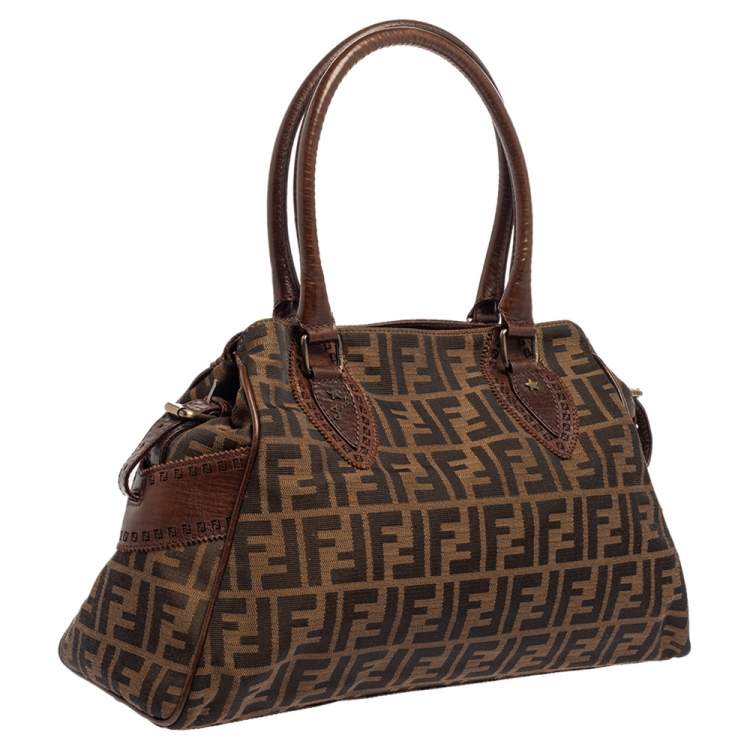Pre Owned Fendi Tobacco Zucca Canvas and Leather Medium Chef De Jour Bag