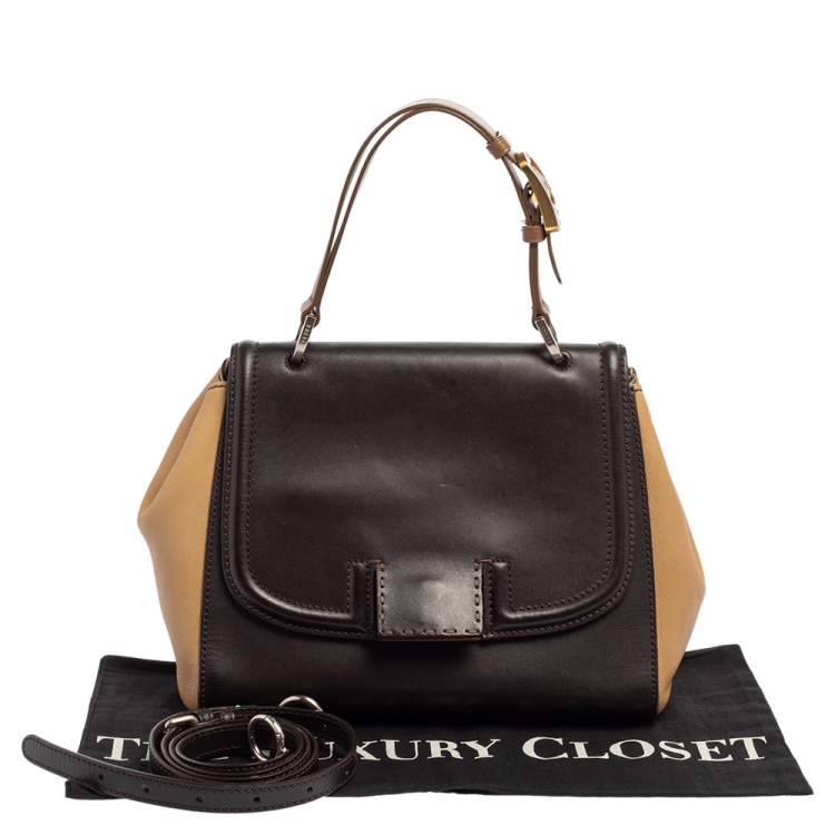 Pre Owned Fendi Beige/Brown Leather Silvana Top Handle Bag
