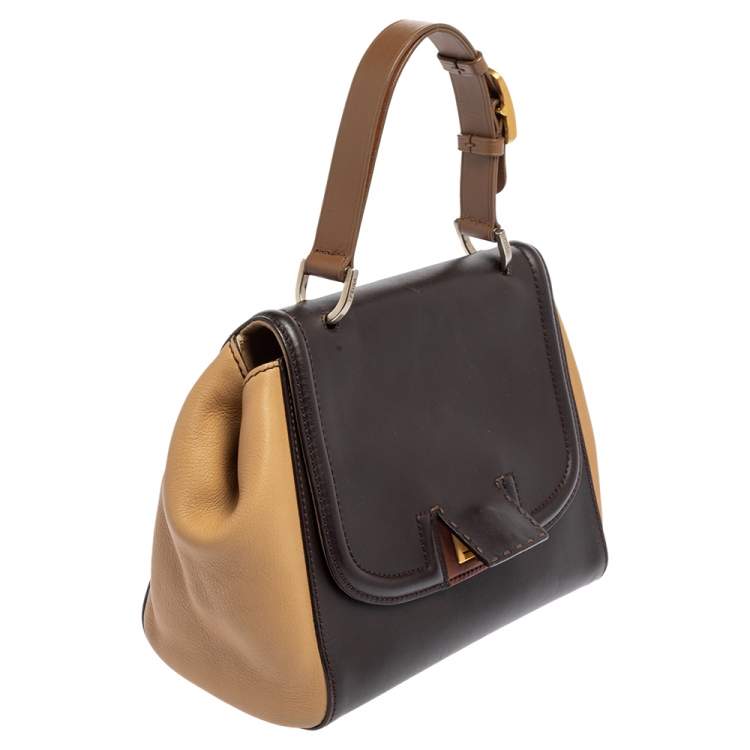Pre Owned Fendi Beige/Brown Leather Silvana Top Handle Bag