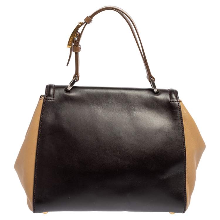 Pre Owned Fendi Beige/Brown Leather Silvana Top Handle Bag