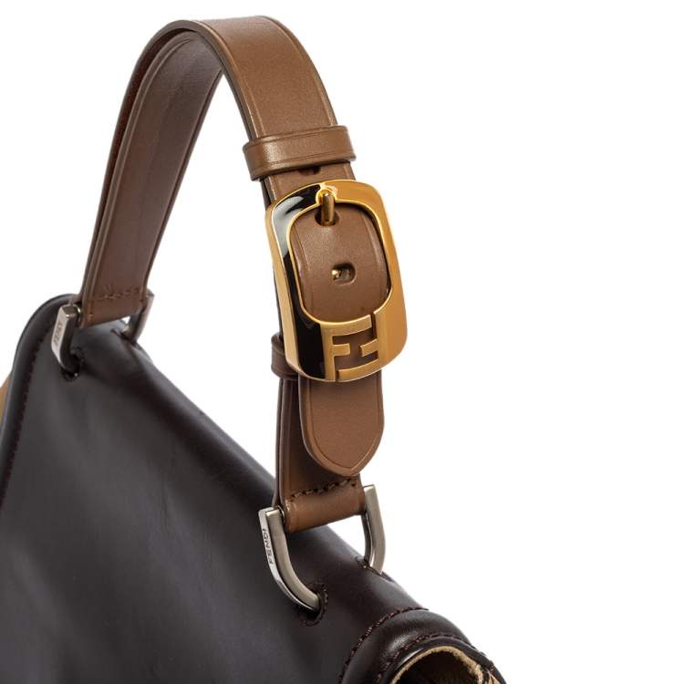 Pre Owned Fendi Beige/Brown Leather Silvana Top Handle Bag