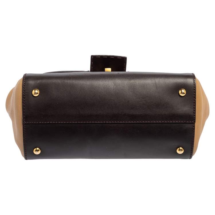 Pre Owned Fendi Beige/Brown Leather Silvana Top Handle Bag