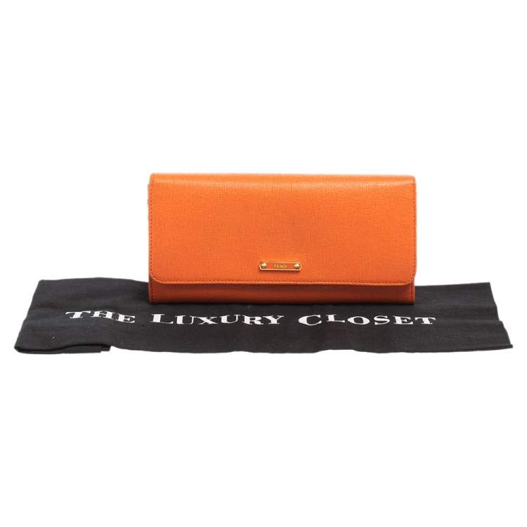 Pre Owned Fendi Orange Leather Flap Continental Wallet