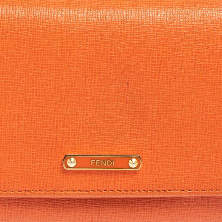 Pre Owned Fendi Orange Leather Flap Continental Wallet