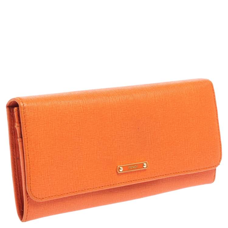 Pre Owned Fendi Orange Leather Flap Continental Wallet