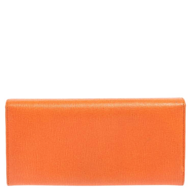 Pre Owned Fendi Orange Leather Flap Continental Wallet