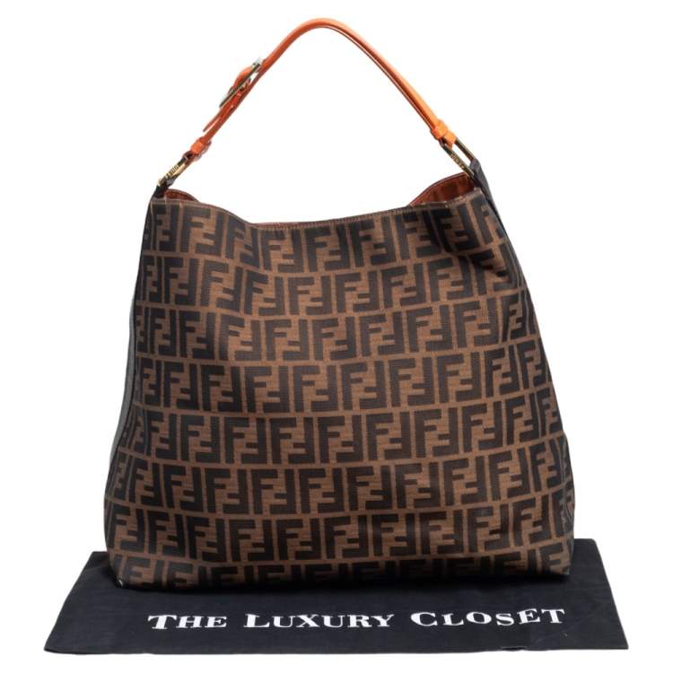 Pre Owned Fendi Tobacco Zucca Canvas and Leather Large Hobo