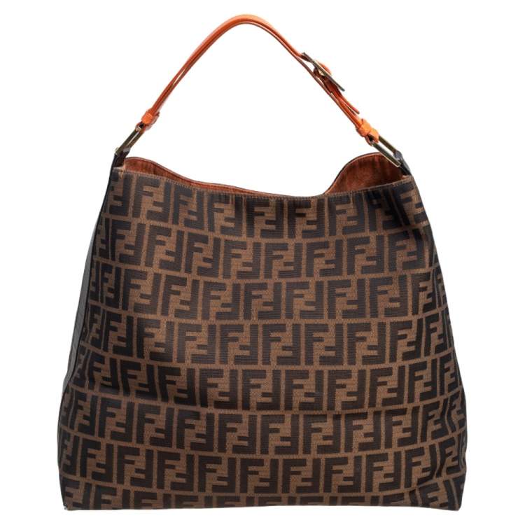 Pre Owned Fendi Tobacco Zucca Canvas and Leather Large Hobo