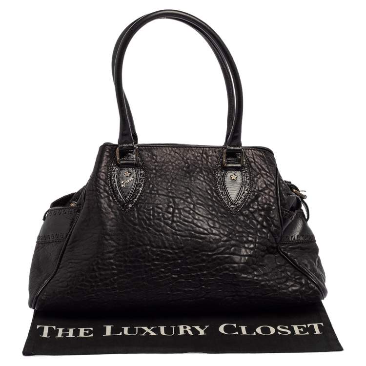 Pre Owned Fendi Black Textured Leather Medium Chef De Jour Bag